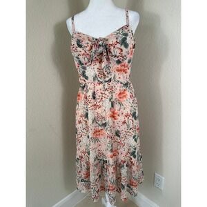 AUW Floral Midi Dress Women Large Pink Y2K Babydoll Cottagecore Boho Shabby Chic